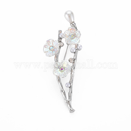 Flor de ciruelo con rama broche de resina con perla de imitación JEWB-N007-023P-FF-1
