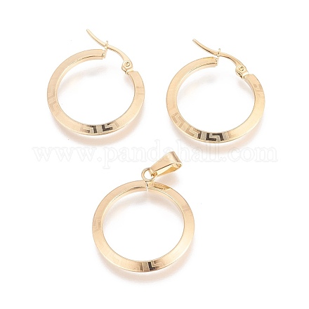 304 Stainless Steel Pendants and Hoop Earring Jewelry Sets SJEW-L140-E02-G-1
