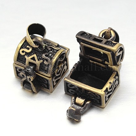 Carved Cuboid Rack Plating Brass Prayer Box Pendants KK-L101-24AB-NF-1