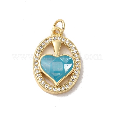 Овальные подвески с сердцем из латуни с микропаве и фианитами KK-K385-070G-01-1