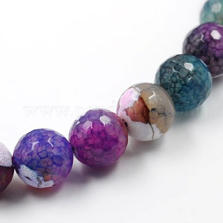 Dyed Natural Fire Crackle Agate Faceted Round Bead Strands G-O038-24E-1