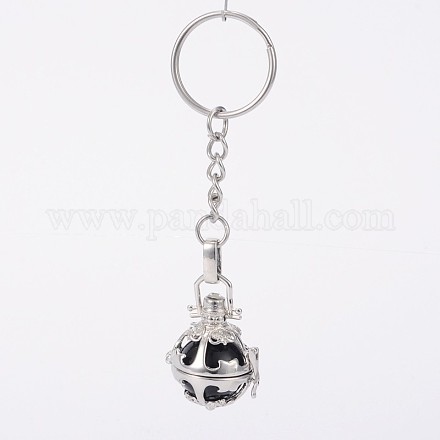 Platinum Plated Brass Hollow Round Cage Chime Ball Keychain KEYC-J073-E04-1