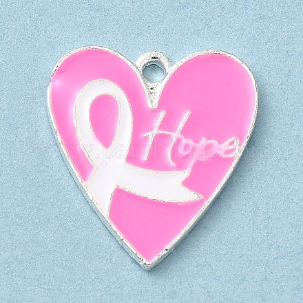 Pendenti in smalto in lega a tema nastro rosa per la consapevolezza del cancro al seno ENAM-A147-01A-1