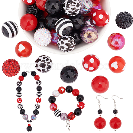 PandaHall Elite 1 Set Mixed Style Acrylic Round Beads Sets SACR-PH0001-52H-1