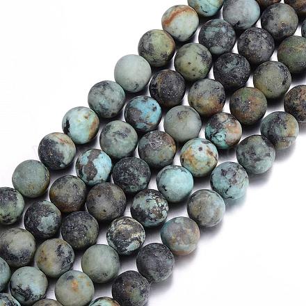 Brins de perles rondes en turquoise africaine naturelle (jaspe) givré G-D746-8mm-1