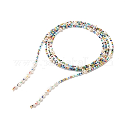 Mehrschichtige Halskette aus natürlichen Perlen und Glasperlen mit Seilknoten für Frauen NJEW-JN03908-02-1