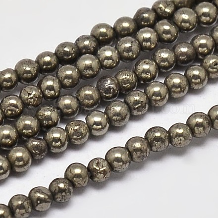 Chapelets de perles rondes en pyrite naturelle G-F197-10-3mm-1