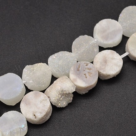 Flat Round Electroplated Natural Druzy Quartz Crystal Beads Strands G-A141-10mm-A06-1