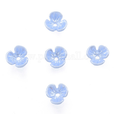 樹脂模造パールビーズキャップ  3花びら  花  ブルー  6x6x3mm  穴：1mm RESI-N036-01A-01-1