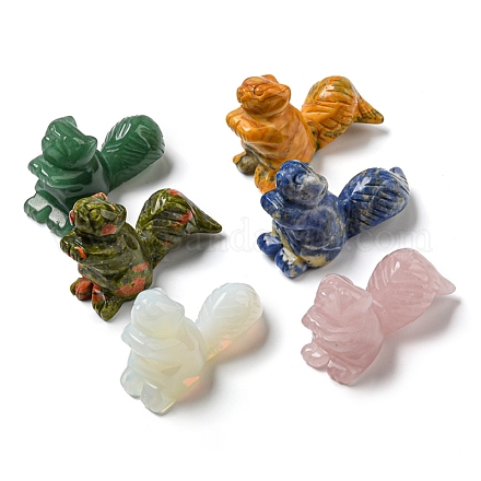 Figuras de ardilla curativas talladas con piedras preciosas naturales y sintéticas DJEW-D012-01I-1