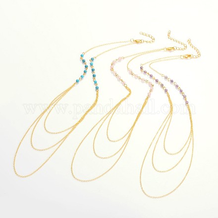 Pierres précieuses perles trois colliers à plusieurs niveaux NJEW-JN01149-1