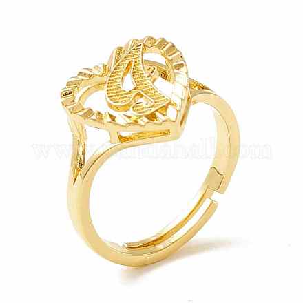 Real 18K Gold Plated Brass Alphabet Adjustable Rings RJEW-M139-18I-1