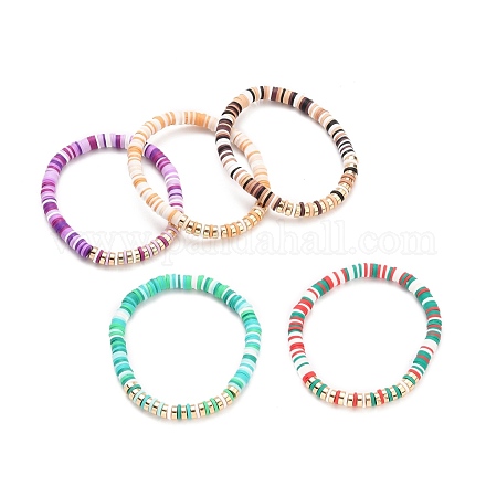 Bracelets extensibles perlés heishi en pâte polymère à la main BJEW-JB05604-1