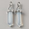 Opalite Double Terminal Pointed Pendants, Faceted Bullet Charm, with Platinum Plated Alloy Findings, 40x13.5x10mm, Hole: 4x5mm
