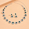 Flat Round Rhinestone Pendant Necklaces & Stud Dangle Earrings Sets, Emerald, 330mm