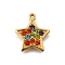 304 Stainless Steel Micro Pave Rhinestone Pendants Charms, Ion Plating(IP), Real 18K Gold Plated, Star, Colorful, 17x15x2.5mm, Hole: 1mm