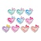 Luminous Transparent Resin Cabochons, Heart with Bowknot & Word, Glow in the Dark, with Paillette, Mixed Color, 23x24.5x8mm