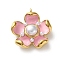 304 Stainless Steel Enamel Pendants, with Plastic Imitation Pearl Beads, Flower Charm, Golden, Hot Pink, 32x29x10mm, Hole: 2.5mm