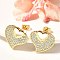 Rack Plating Brass Micro Pave Clear Cubic Zirconia Stud Earrings for Women, Cadmium Free & Lead Free, Long-Lasting Plated, Heart, Real 18K Gold Plated, 19x20mm