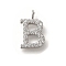 304 Stainless Steel Micro Pave Cubic Zirconia Pendants, Letter A~Z Charms, Letter B, 12.5x8x2mm, Hole: 2mm