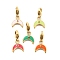 304 Stainless Steel Enamel Pendant Decoration, Crescent Moon, with Lobster Claw Clasps and Rhinestone, Ion Plating(IP), Real 14K Gold Plated, Mixed Color, 20mm