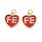 Brass Micro Pave Cubic Zirconia Pendants, with Enamel, Rack Plating, Heart with Word FE, Lead Free & Cadmium Free, Long-Lasting Plated, with Jump Ring, Real 18K Gold Plated, Red, 16.5x15x2.5mm, Hole: 3.5mm