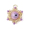 Beaded Star Eye Charms, Loom Pattern Glass Seed Beads Pendants, with Lampwork, Jump Rings, Plum, 17.5x15.5x8.5mm, Hole: 2.5mm