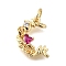 Brass Micro Pave Cubic Zirconia Pendants, Flower Charms, Rack Plating, Lasting Plated, Cadmium Free & Lead Free, with Jump Ring, Real 18K Gold Plated, 15x11x3mm, Hole: 3mm