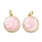 Brass Pendants, Round Charms, with Enamel, Real 18K Gold Plated, Cadmium Free & Lead Free, Rack Plating, Long-Lasting Plated, Pink, 16.5x14x3mm, Hole: 3.4mm, Jump Ring: 5x1mm