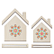 2Pcs 2 Styles House Shaped Wood Embroidery Display Card Holders, Desktop Jewelry Display Stand for Embroidery Display Cards, Old Rose, 10.4~14.7x1.5~2.2x12.6~17.5cm, 1pc/style