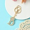 Golden Alloy Rhinestone Keychain, with Alloy Clasp and Iron Rings, Letter D, 10cm, Pendant: 43mm