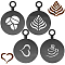 430 Stainless Steel Coffee Latte Art Molds, Coffee Stencils, Flat Round with Coffee Bean/Leaf/Heart/Cup Pattern, Gunmetal, 121x86x0.6mm, Hole: 14.5mm, 4pcs/set