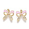 Brass Micro Pave Clear Cubic Zirconia Charms, with Enamel, Bowknot, Nickel Free, Pearl Pink, Real 18K Gold Plated, 14.5x11.5x4.5mm, Hole: 2x1.5mm