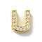 Brass Micro Pave Cubic Zirconia Beads, Lead Free & Cadmium Free, Long-Lasting Plated, Real 18K Gold Plated, Letter U, 12x10.5x5mm, Hole: 9x2mm
