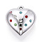 Acrylic & Rhinestone Pendants, Heart Charms, Silver, 46.5x44.5x25mm, Hole: 3.5mm
