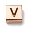 Ion Plating(IP) 304 Stainless Steel Square Slide Charms, Rose Gold, Letter V, 9x8x4mm, Hole: 3.5x8.5mm