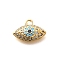 Brass Micro Pave Cubic Zirconia Charms, Real 18K Gold Plated, Eye, Clear, 9x12.5x3mm, Hole: 1.4mm