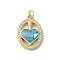 Oval with Heart Brass Micro Pave Cubic Zirconia Pendants, with Enamel & Shell, Long-Lasting Plated, Lead Free & Cadmium Free, Real 18K Gold Plated, with Jump Rings, Light Sky Blue, 21x14x4mm, Hole: 3mm