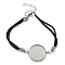 Faux Suede Double Cord Bracelet Making, with 304 Stainless Steel Round Tray, Stainless Steel Color, Black, 7-1/4 inch(18.4cm), Tray: 20mm