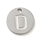 Non-Tarnish 304 Stainless Steel Pendants, Laser Cut, Flat Round with Letter Charm, Stainless Steel Color, Letter D, 10x1mm, Hole: 1.4mm