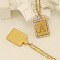 304 Stainless Steel Micro Pave Clear Cubic Zirconia Rectangle with Hollow Letter Pendant Necklaces, Real 18K Gold Plated, Letter A, 17.72 inch(45cm)