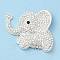 Zinc Alloy Cabochons, with Rhinestone, Elephant, Silver, 34x41x7.5mm