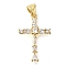 Brass Pave Clear Cubic Zirconia Pendants, Cross, Real 16K Gold Plated, 21x13.5x3mm, Hole: 3.5mm