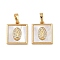 Brass Micro Pave Clear Cubic Zirconia Pendants, Square with Virgin Mary,  with Shell, Real 18K Gold Plated, 16.5x14x2.5mm, Hole: 5x3.5mm