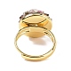 Плоское круглое регулируемое кольцо с натуральным турмалином и прозрачным стеклом RJEW-G257-02G-2