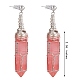 Boucles d'oreilles pendantes à double pointe en verre de quartz cerise EJEW-PH01406-01-7