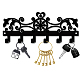 鉄の壁に取り付けられたフックハンガー  6つのフックが付いている装飾的なオーガナイザーラック  バッグ服用キースカーフハンギングホルダー  花柄  ガンメタ色  11x27cm AJEW-WH0156-105-1