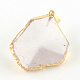 Faceted Nuggets Golden Plated Natural Crystal Pendants with Iron Clasps G-R275-268-3