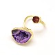 18K Gold Plated Eco-Friendly Brass Druzy Natural Agate Cuff Rings RJEW-F041-02-2