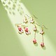 3 paio di 3 ciondoli smaltati in lega rosa stile e orecchini pendenti con perline in resina EJEW-JE05030-01-2